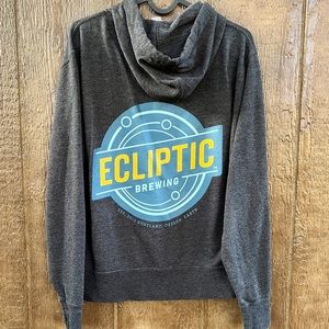 Ecliptic Brewing Gray Zip-up Hoodie Size Medium, Unisex fit